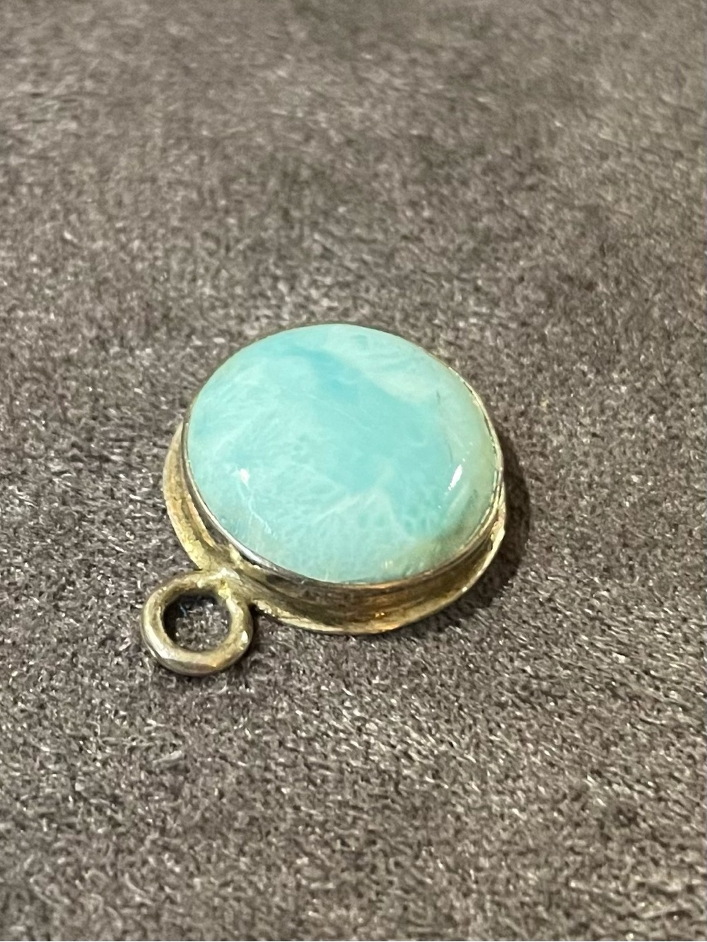 Antique Larimar Round Stone Pendant in Silver Bezel